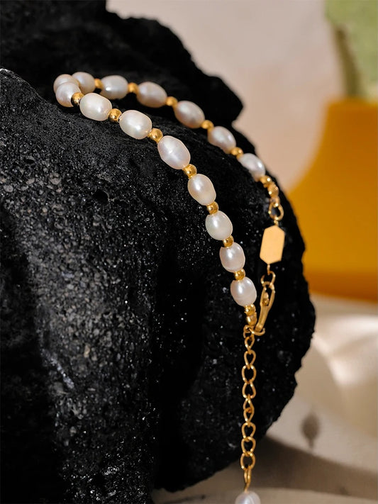 Freshwater pearl charm modern bangle bracelet - product image
