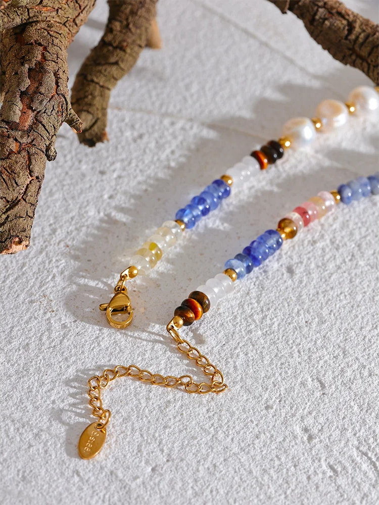 Freshwater pearl lapis lazuli beads chain necklace - product image