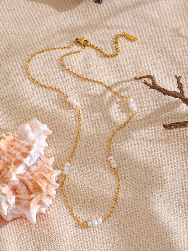 Freshwater pearl link chain collar party necklace - product image