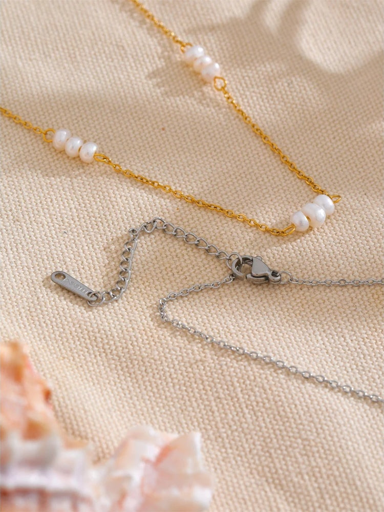 Freshwater pearl link chain collar party necklace - product image