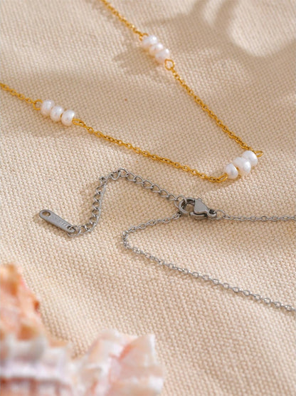 Freshwater pearl link chain collar party necklace - product image