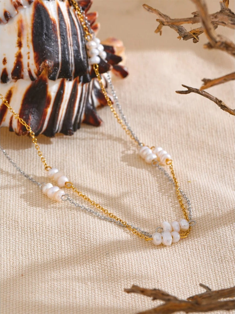 Freshwater pearl link chain collar party necklace - product image