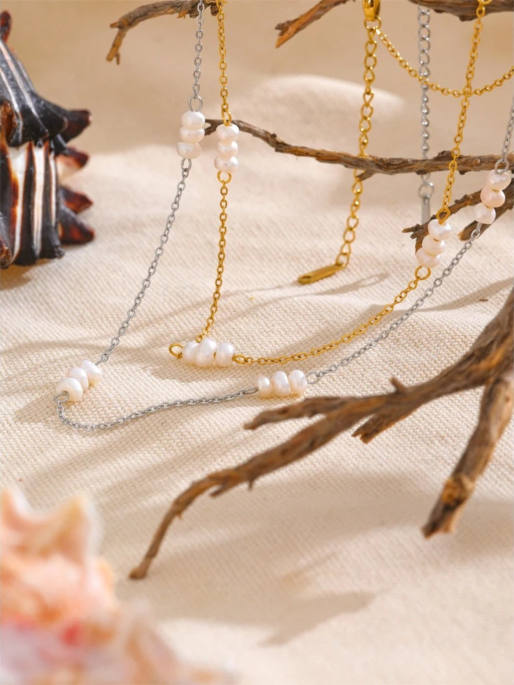 Freshwater pearl link chain collar party necklace - product image