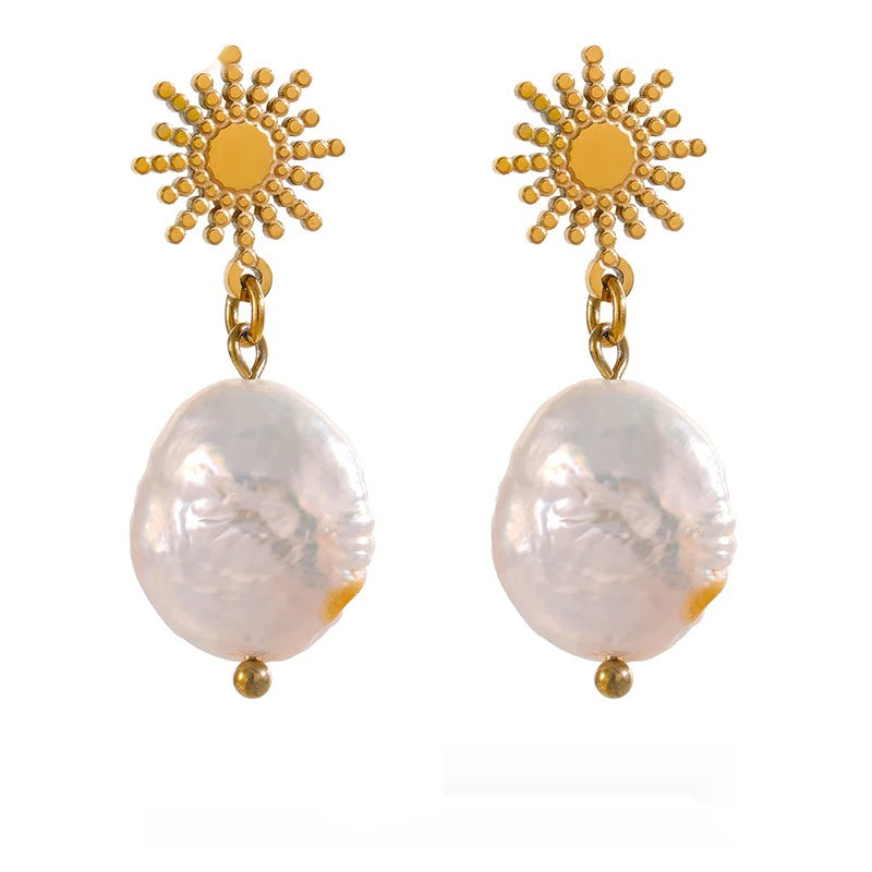 Freshwater pearl sun celestial contemporary drop earrings - product image