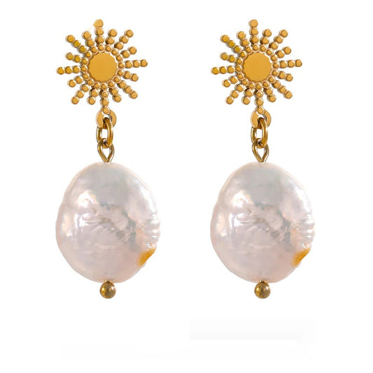 Freshwater pearl sun celestial contemporary drop earrings - product image