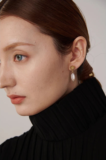 Freshwater pearl sun celestial contemporary drop earrings - product image