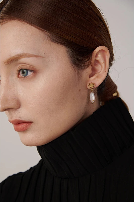 Freshwater pearl sun celestial contemporary drop earrings - product image