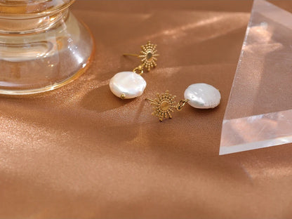 Freshwater pearl sun celestial contemporary drop earrings - product image