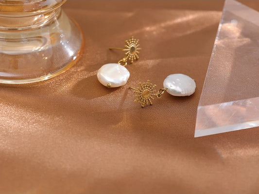 Freshwater pearl sun celestial contemporary drop earrings - product image