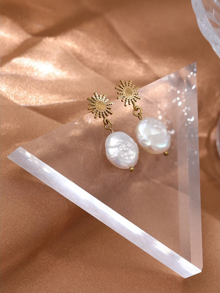 Freshwater pearl sun celestial contemporary drop earrings - product image