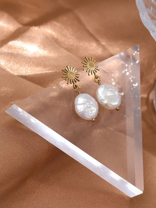 Freshwater pearl sun celestial contemporary drop earrings - product image
