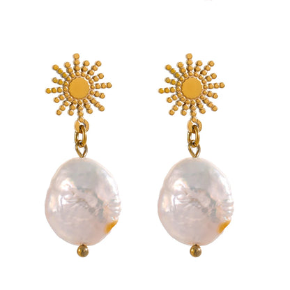 Freshwater pearl sun celestial contemporary drop earrings - product image