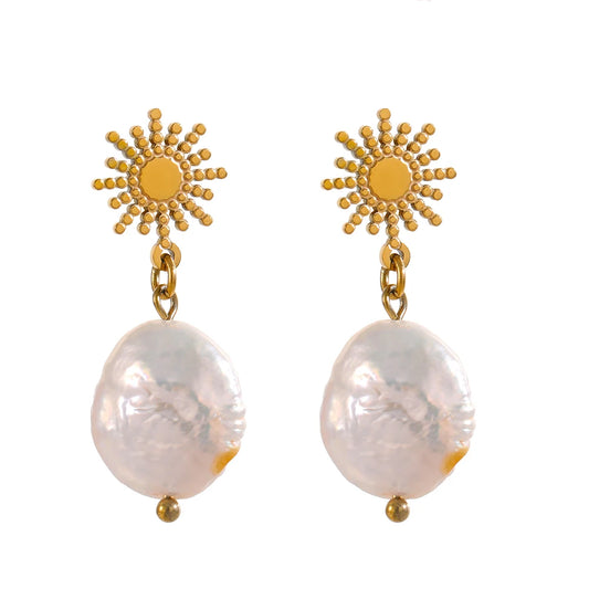 Freshwater pearl sun celestial contemporary drop earrings - product image