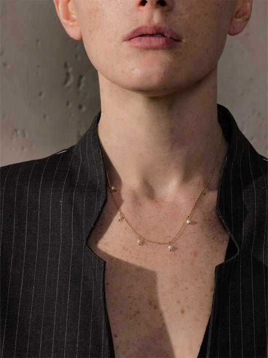 Freshwater pearls link chain minimalist necklace - product image