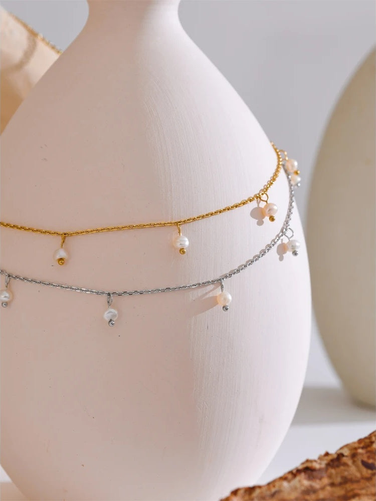 Freshwater pearls link chain minimalist necklace - product image