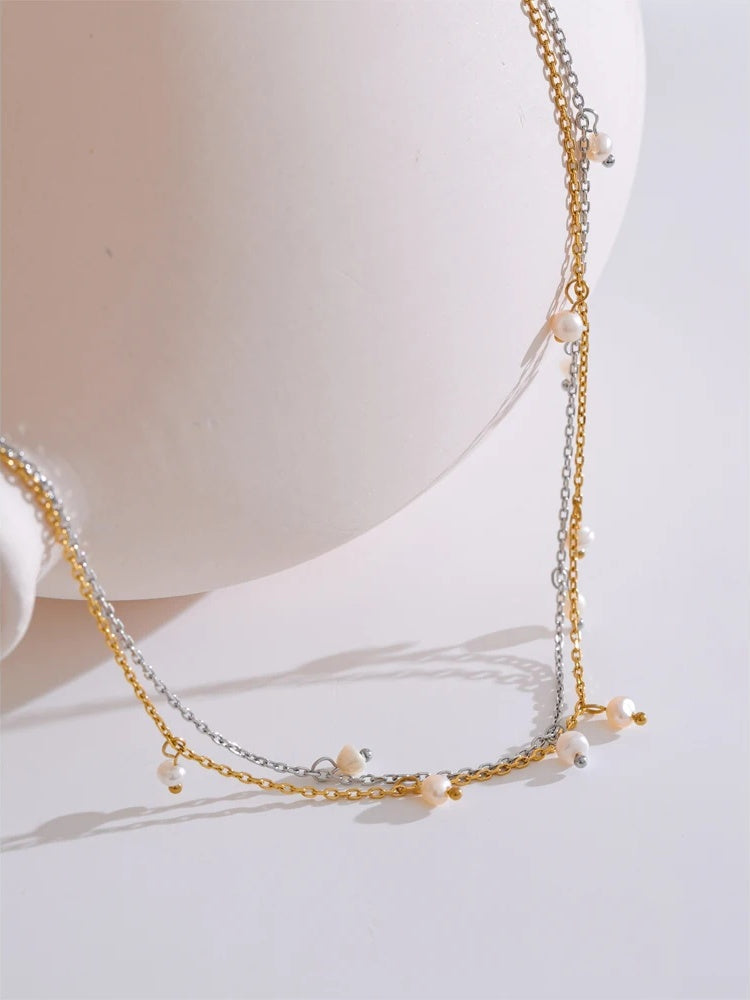 Freshwater pearls link chain minimalist necklace - product image