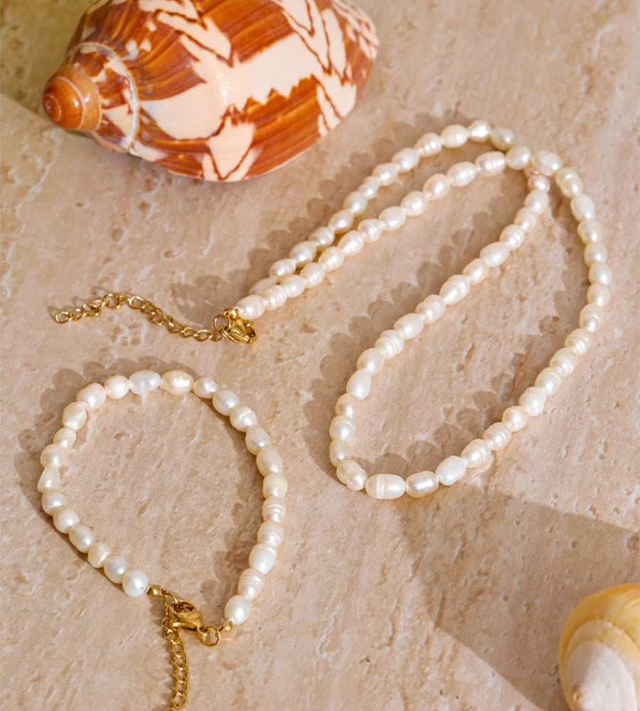 Freshwater pearls necklace bracelet set classic gift - product image
