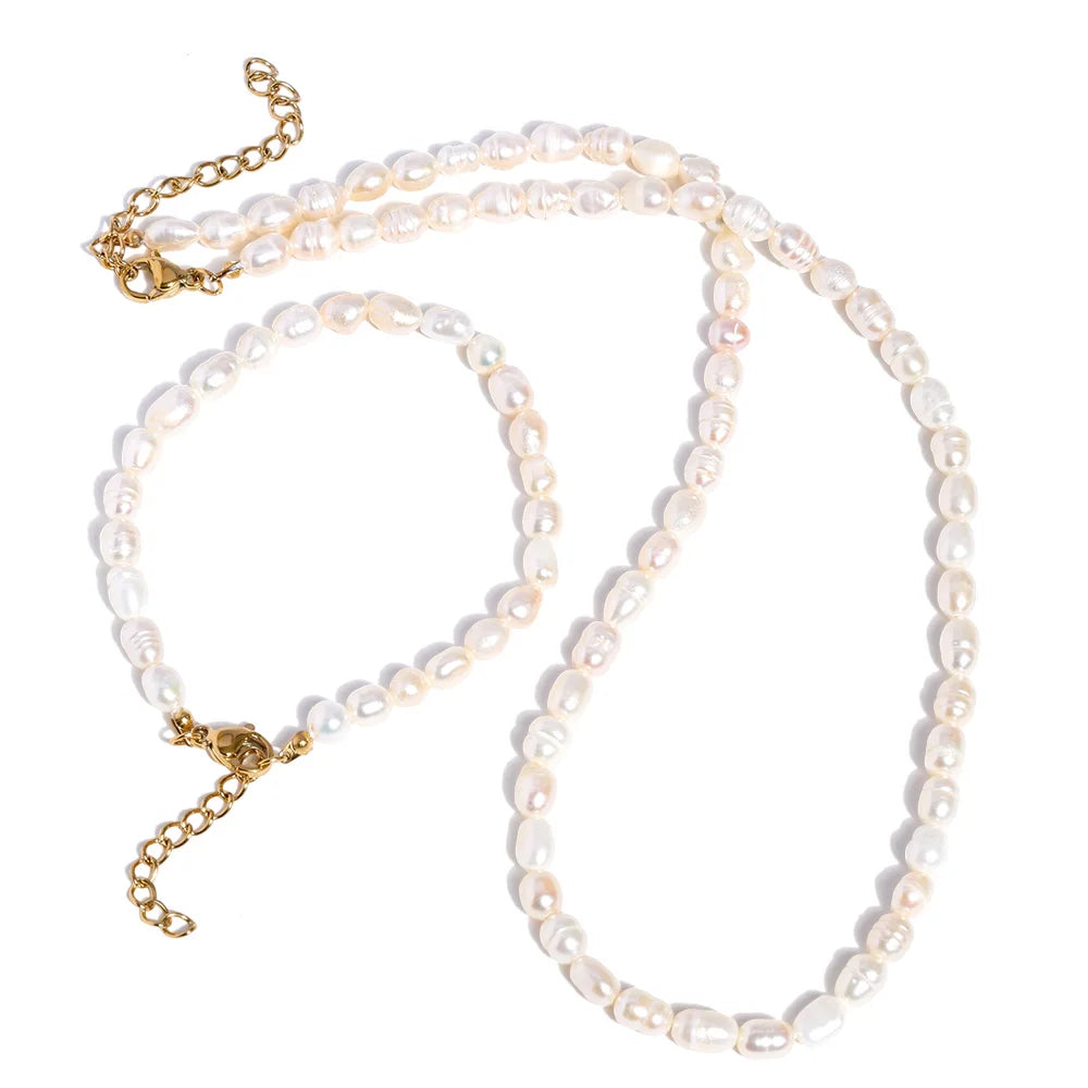Freshwater pearls necklace bracelet set classic gift - product image