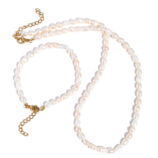 Freshwater pearls necklace bracelet set classic gift - product image