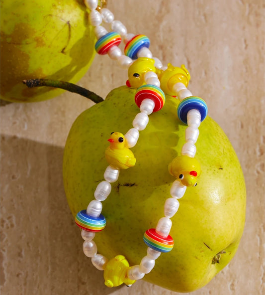 Freshwater pearls yellow duck beads chain necklace - product image