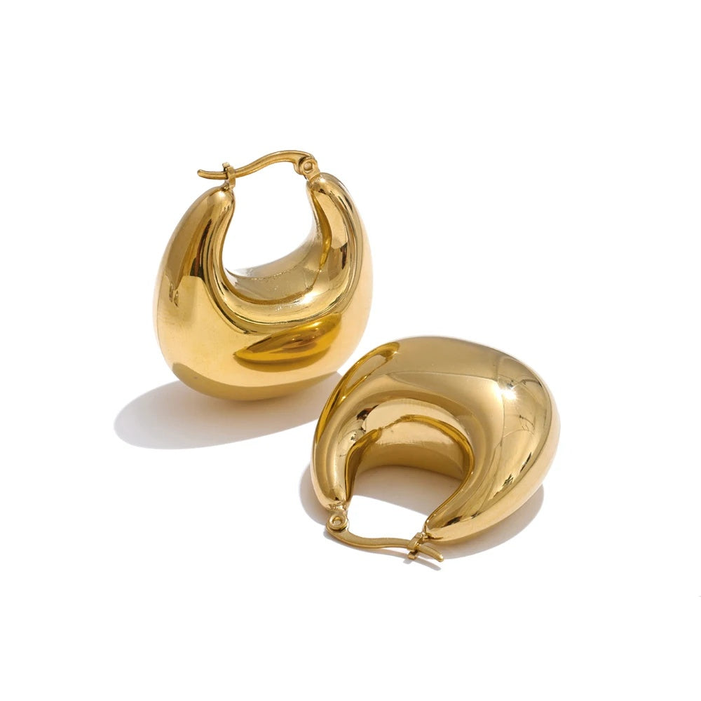 Glossy chunky hollow hoop modern earrings - product image