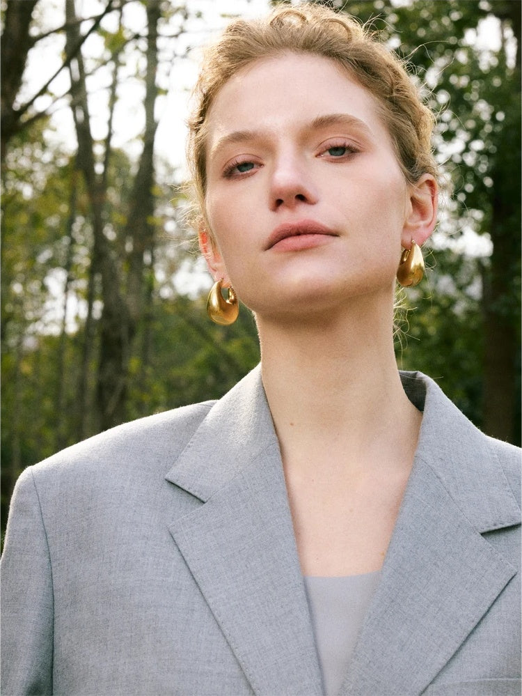Glossy chunky hollow hoop modern earrings - product image