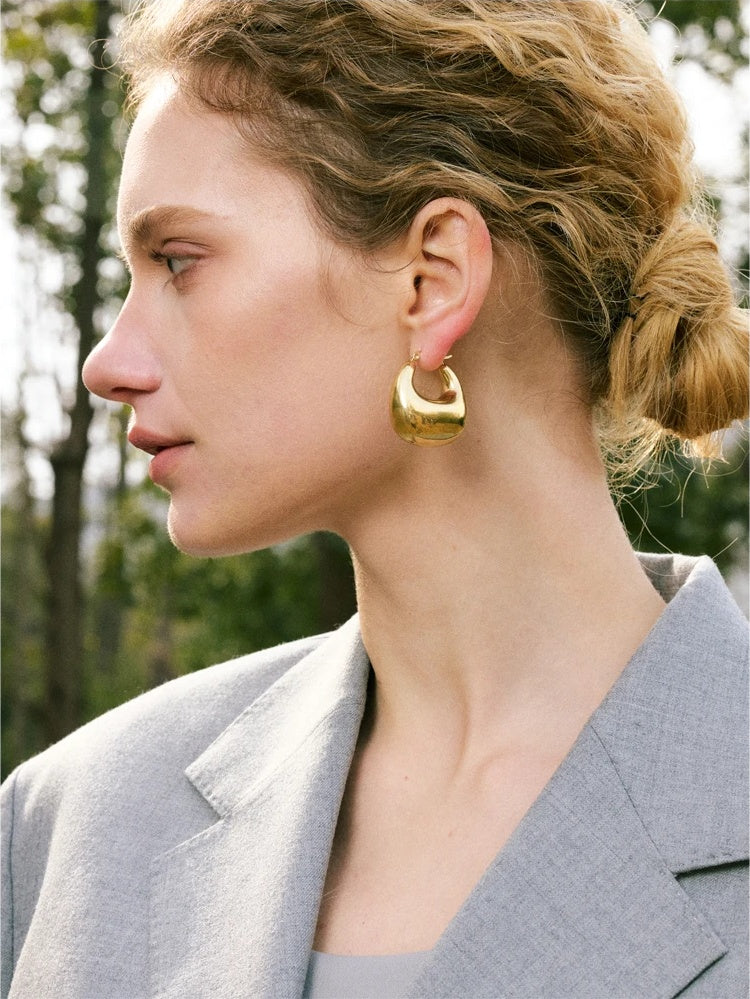 Glossy chunky hollow hoop modern earrings - product image