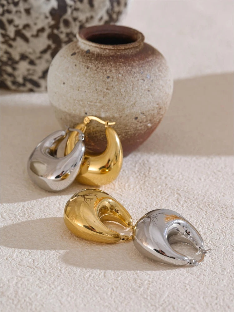 Glossy chunky hollow hoop modern earrings - product image