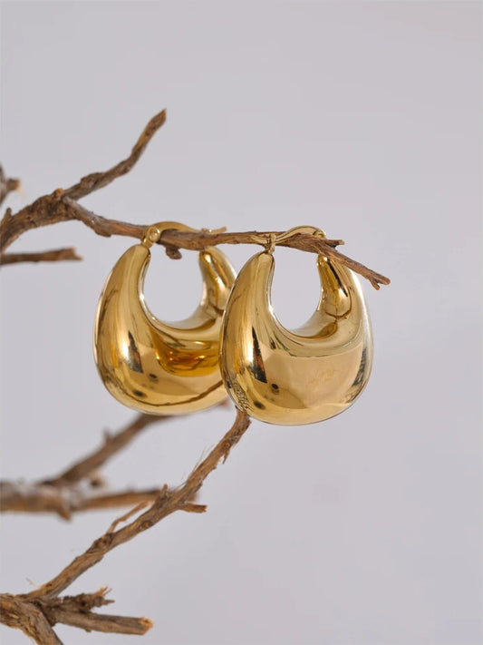 Glossy chunky hollow hoop modern earrings - product image