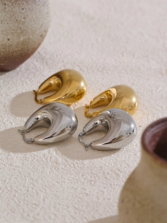Glossy chunky hollow hoop modern earrings - product image