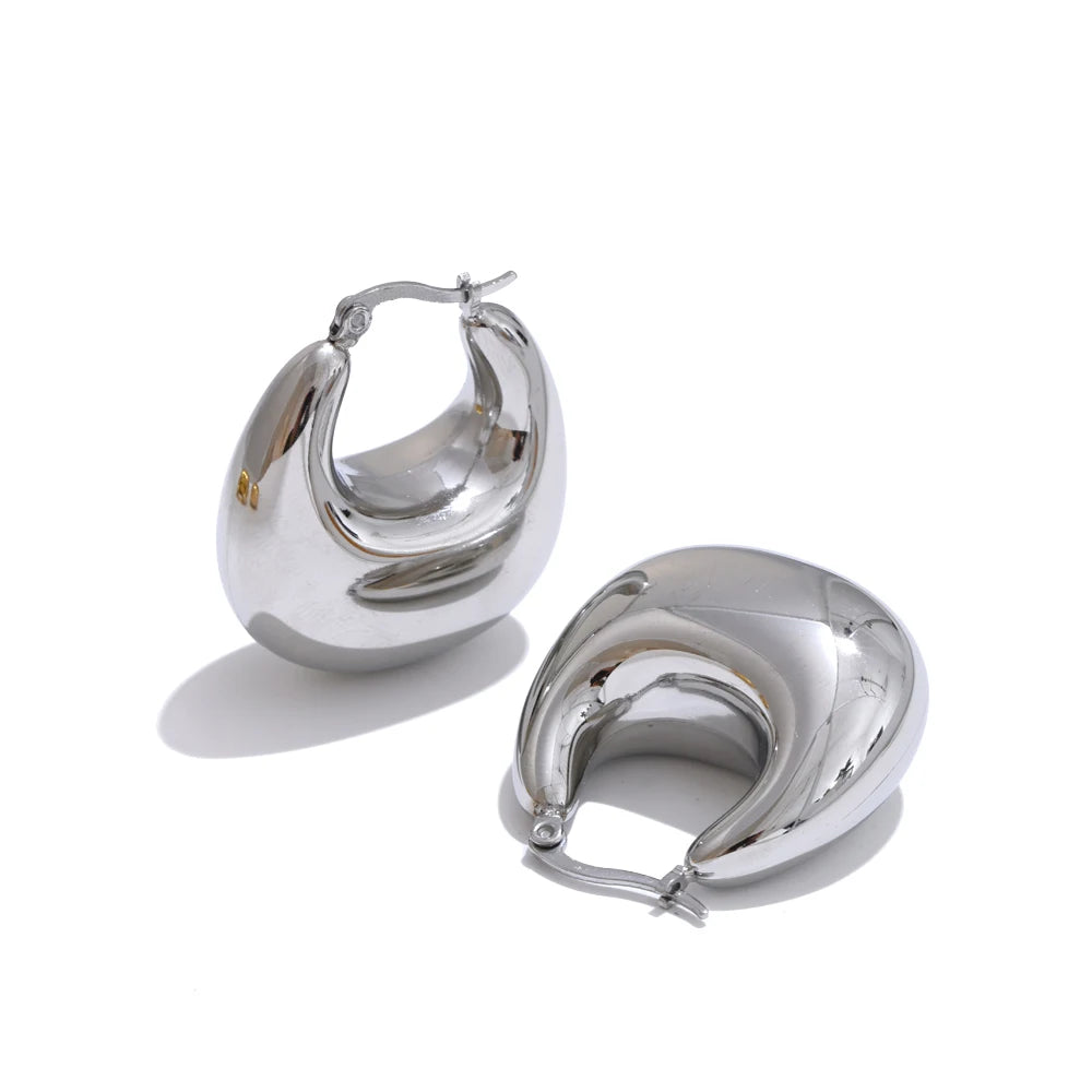 Glossy chunky hollow hoop modern earrings - product image