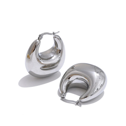 Glossy chunky hollow hoop modern earrings - product image