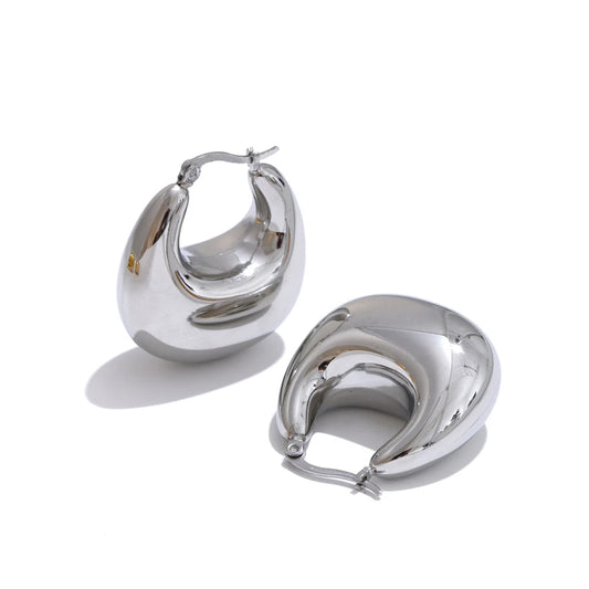 Glossy chunky hollow hoop modern earrings - product image