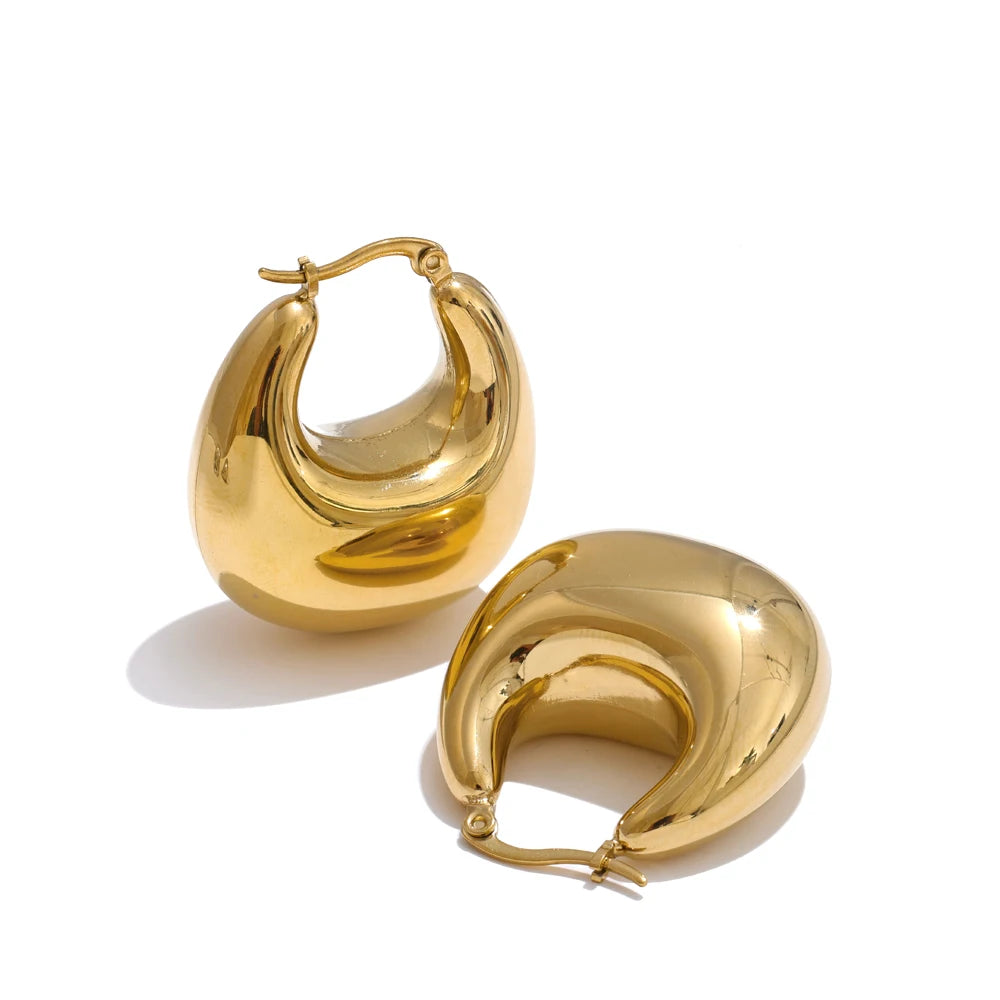 Glossy chunky hollow hoop modern earrings - product image