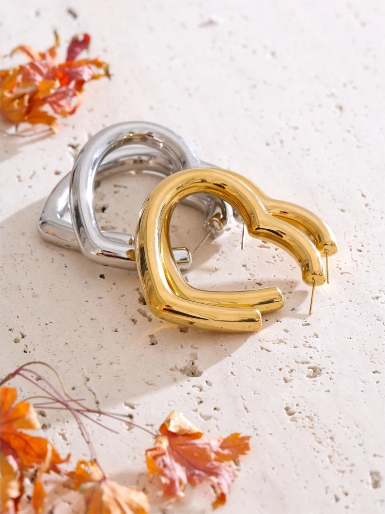 Glossy heart hollow hoop earrings - product image