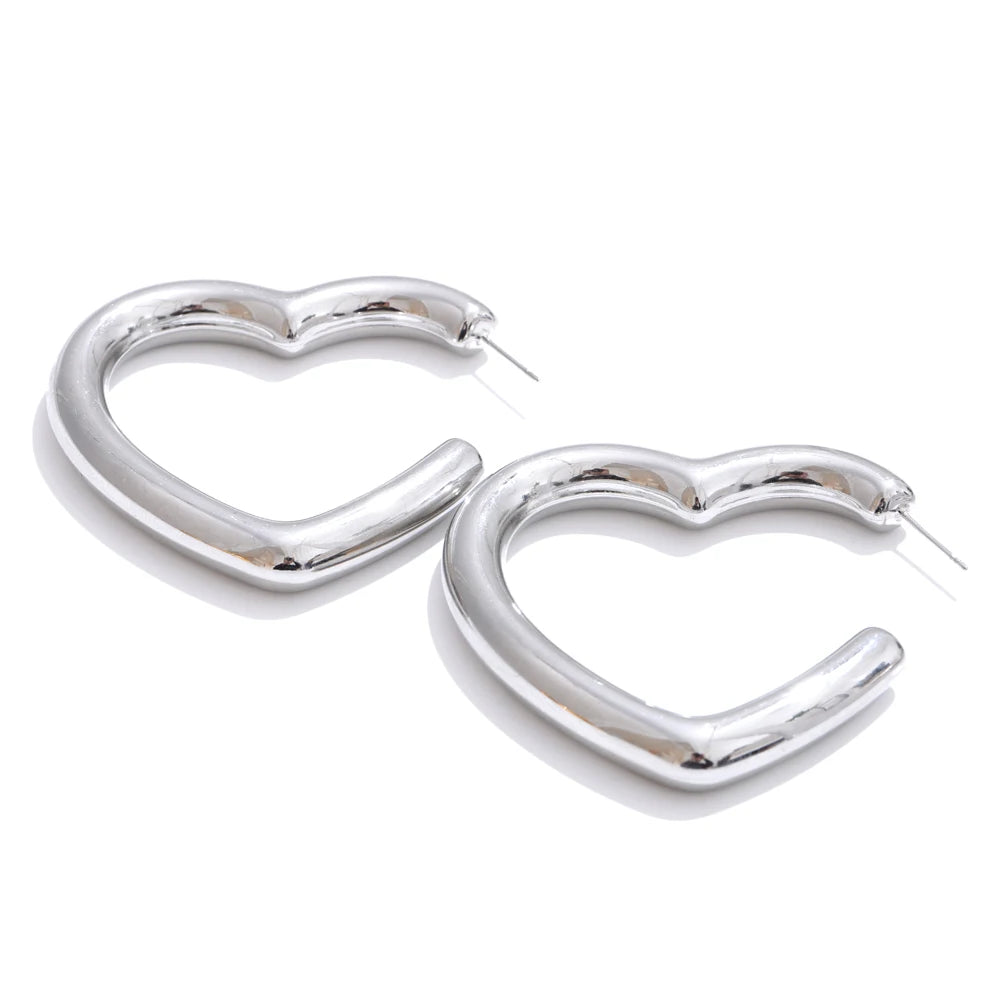 Glossy heart hollow hoop earrings - product image