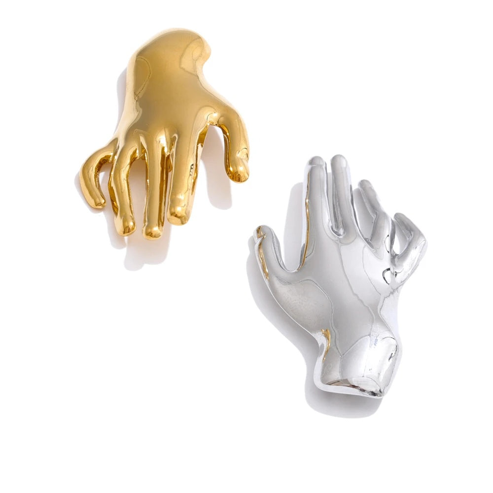 Glossy metal hand palm brooch pin - product image