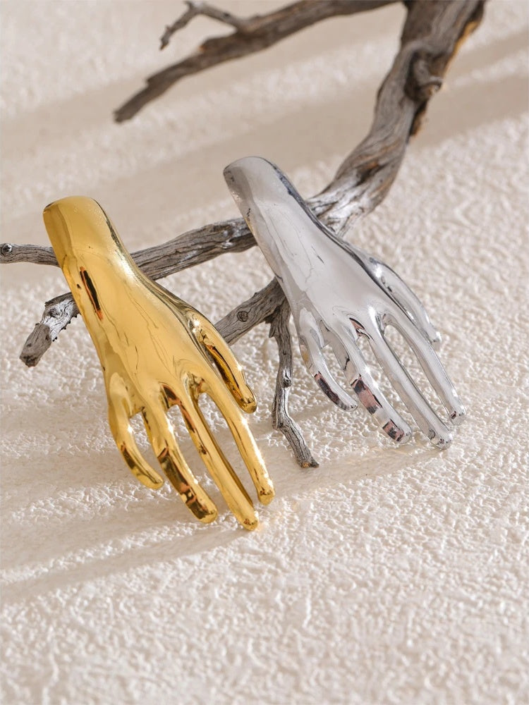 Glossy metal hand palm brooch pin - product image