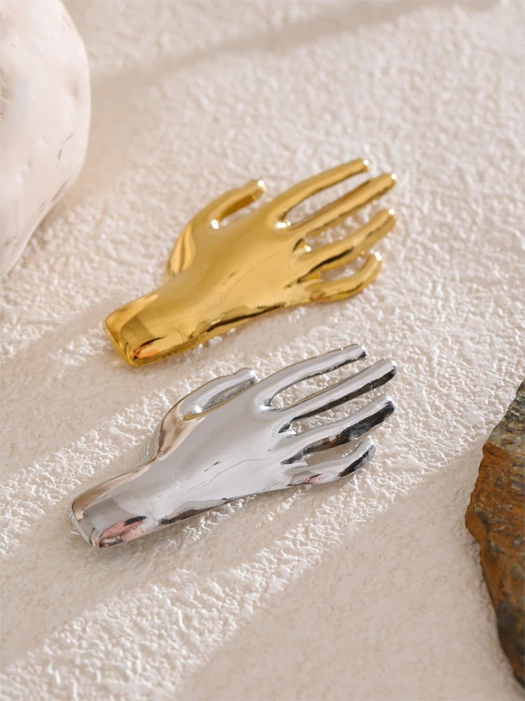 Glossy metal hand palm brooch pin - product image
