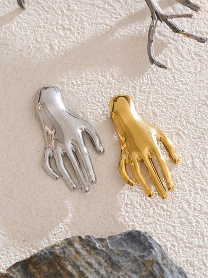 Glossy metal hand palm brooch pin - product image