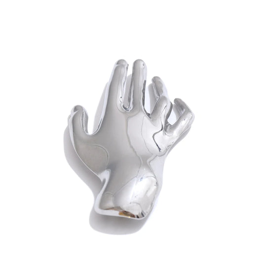 Glossy metal hand palm brooch pin - product image