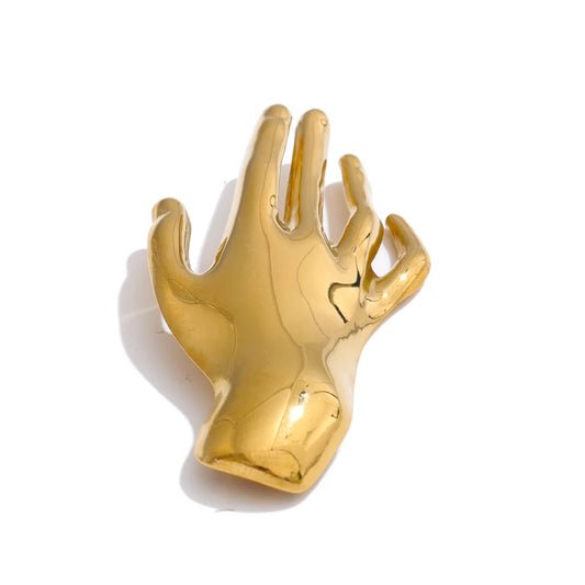 Glossy metal hand palm brooch pin - product image