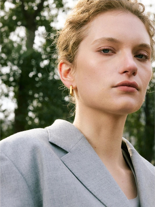 Glossy rectangle abstract hoop earrings - product image