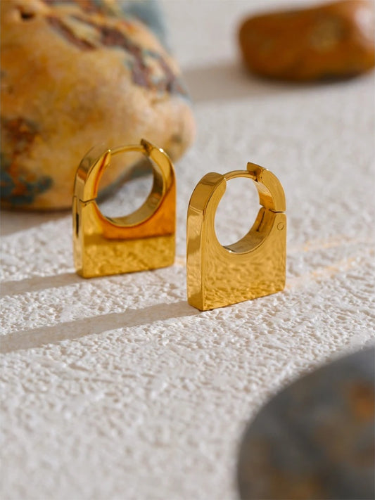 Glossy rectangle abstract hoop earrings - product image