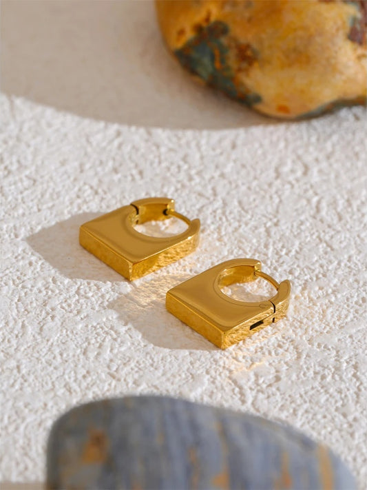 Glossy rectangle abstract hoop earrings - product image