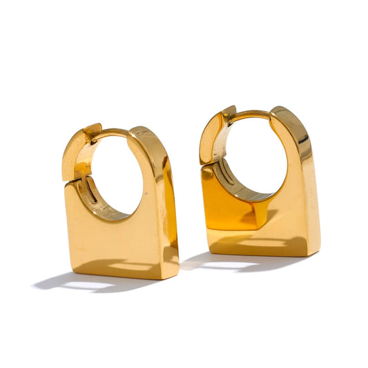 Glossy rectangle abstract hoop earrings - product image