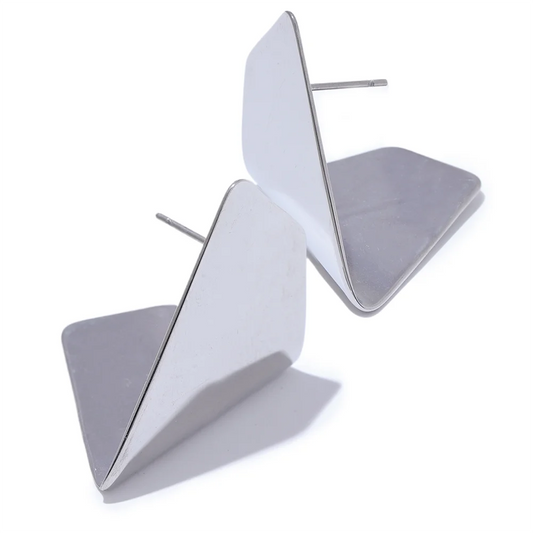 Glossy smooth modern metal stud earrings - product image