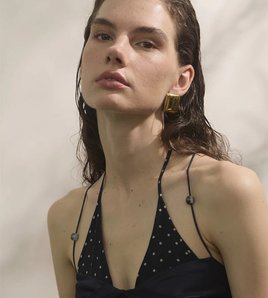 Glossy smooth rectangle stud earrings - product image