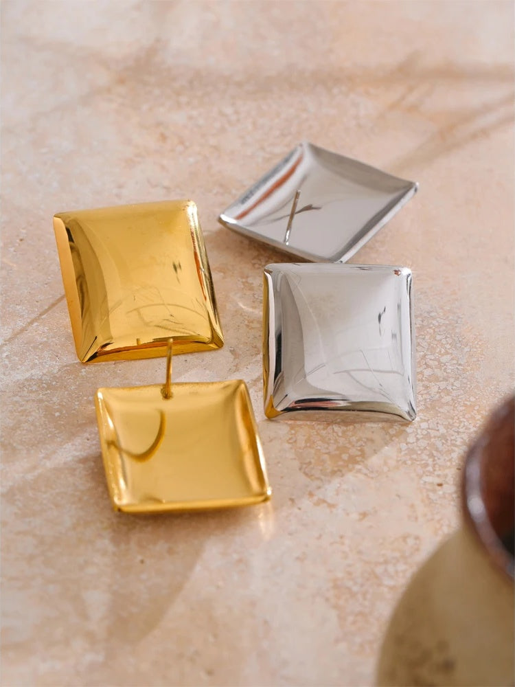 Glossy smooth rectangle stud earrings - product image