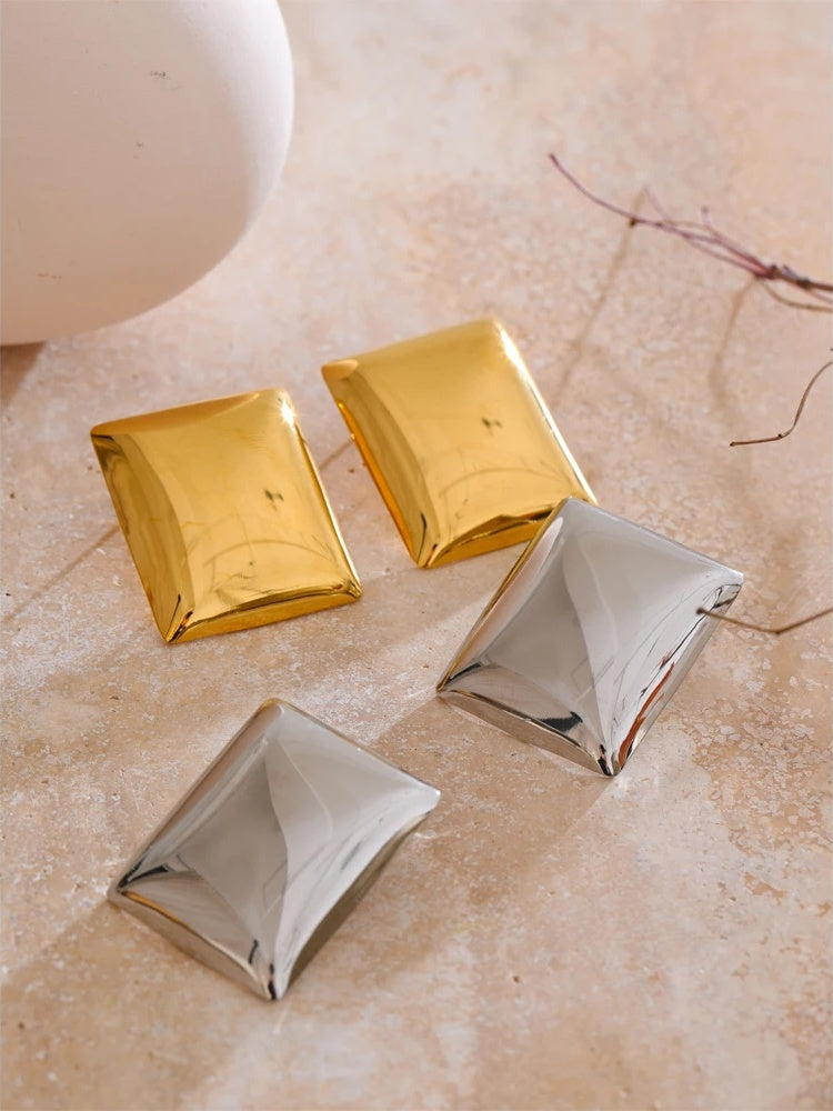 Glossy smooth rectangle stud earrings - product image